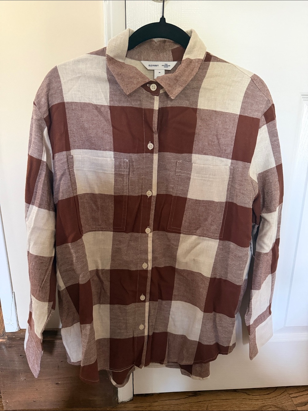 Old Navy Women’s Rust and Cream Plaid Flannel Button-Down Shirt